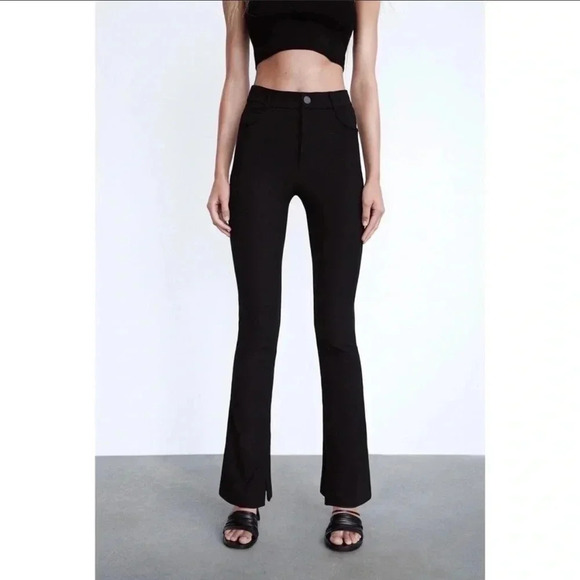 ZARA | SLIT RIBBED FLARE TROUSER - Picture 2 of 14